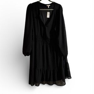 Maurices Black V-Neck Long Sleeve Tiered Dress
